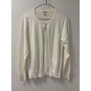 L.L. BEAN Ivory Lightweight 'Pima Cotton Button Cardigan Sz Small